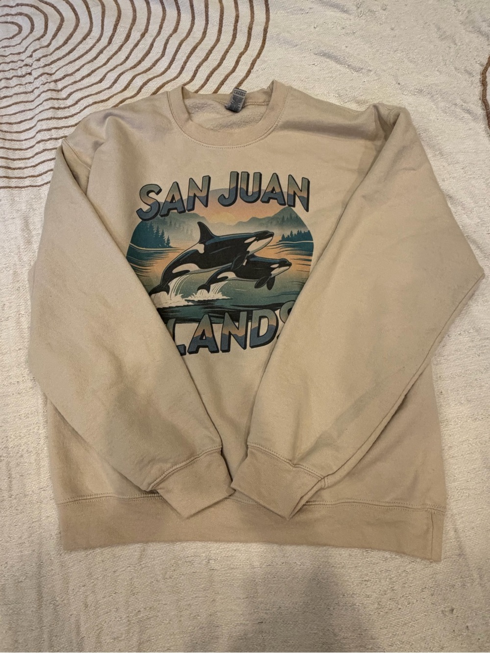 Women’s Oversized San Juan Islands Beige Graphic Crewneck Sweatshirt